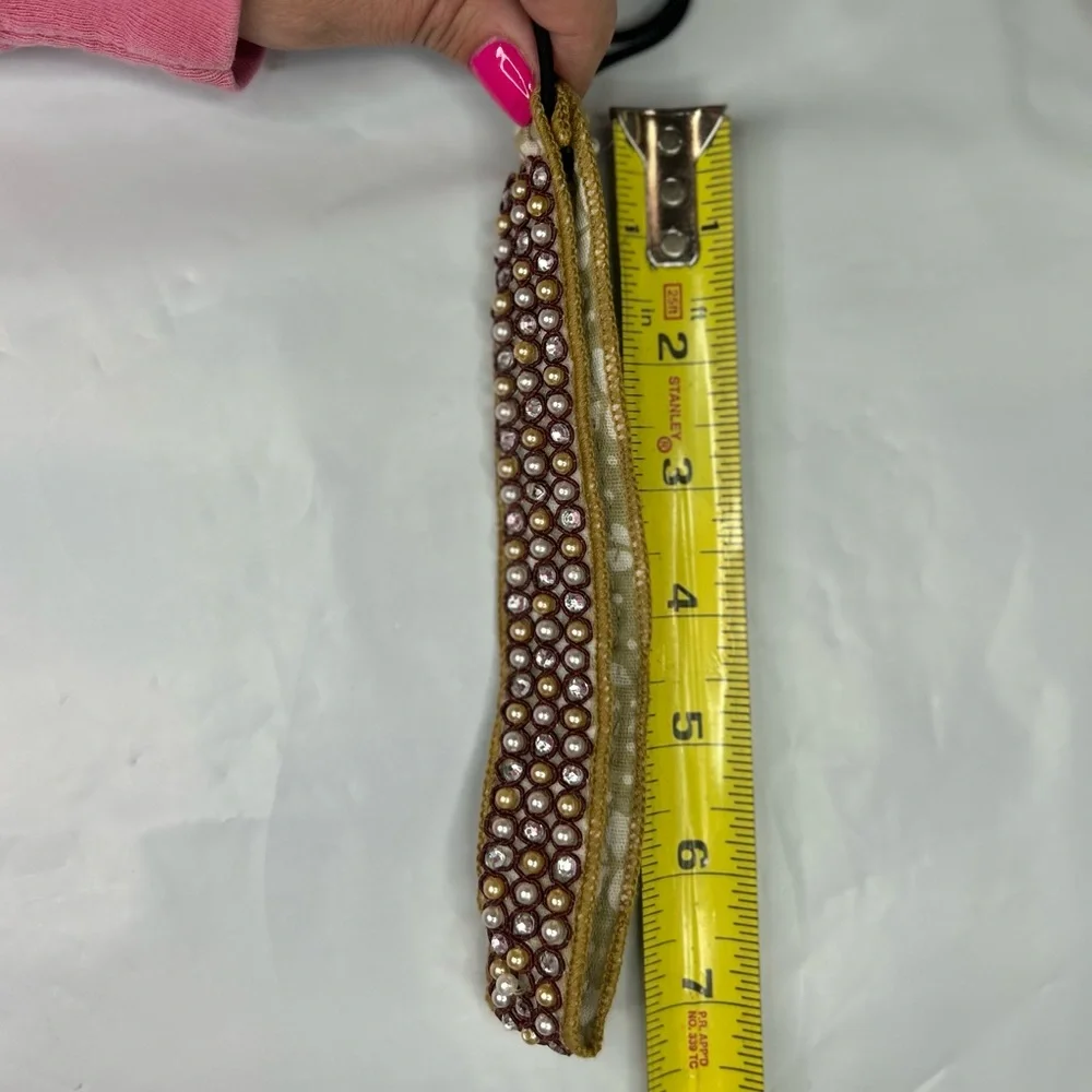New in Package Headband Headpiece Pearl Gold Clear Jewel Stretchy Feminine